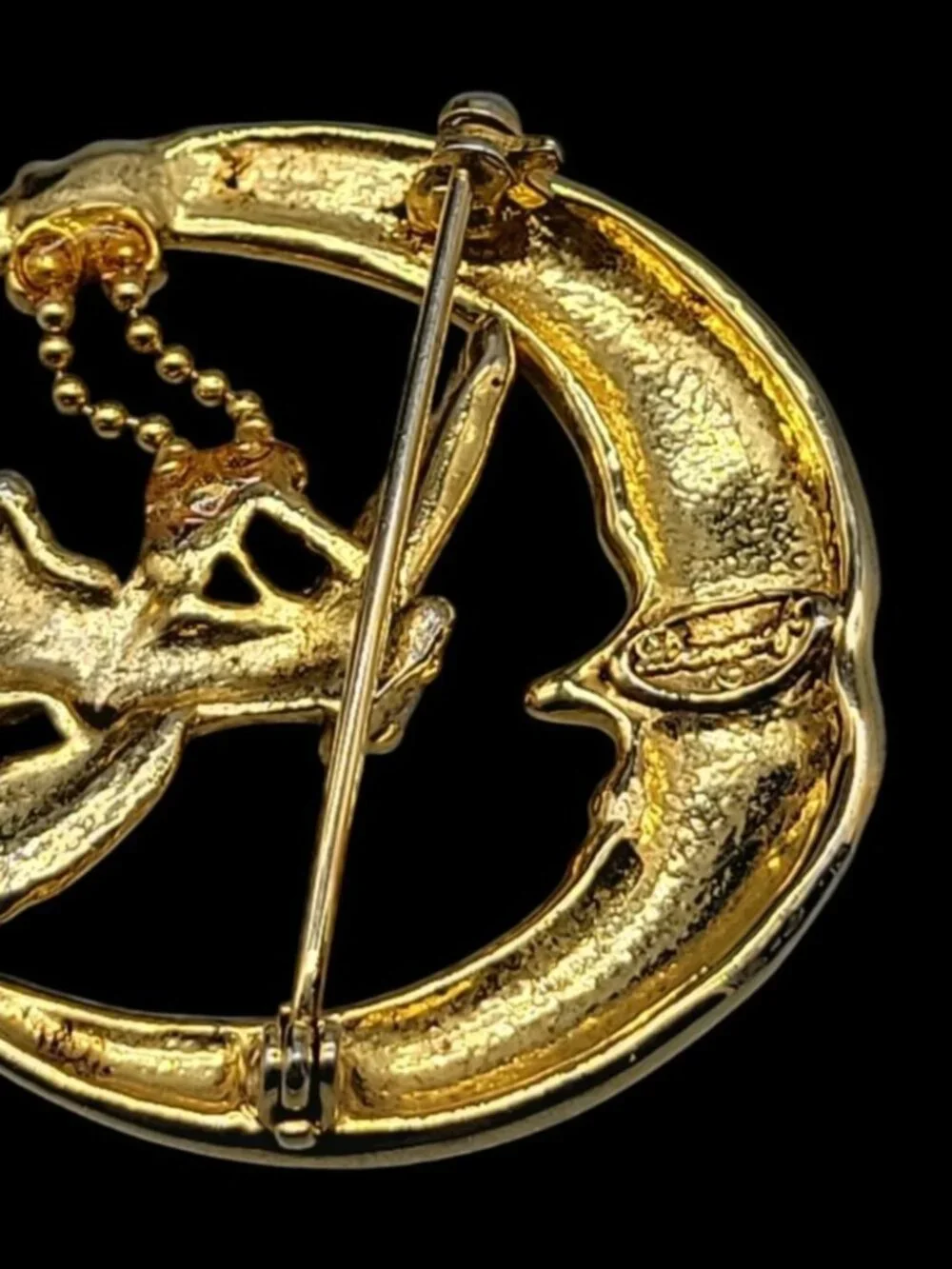 Vintage Danecraft Man on the Moon Brooch Cherub Angel Swinging Gold Tone